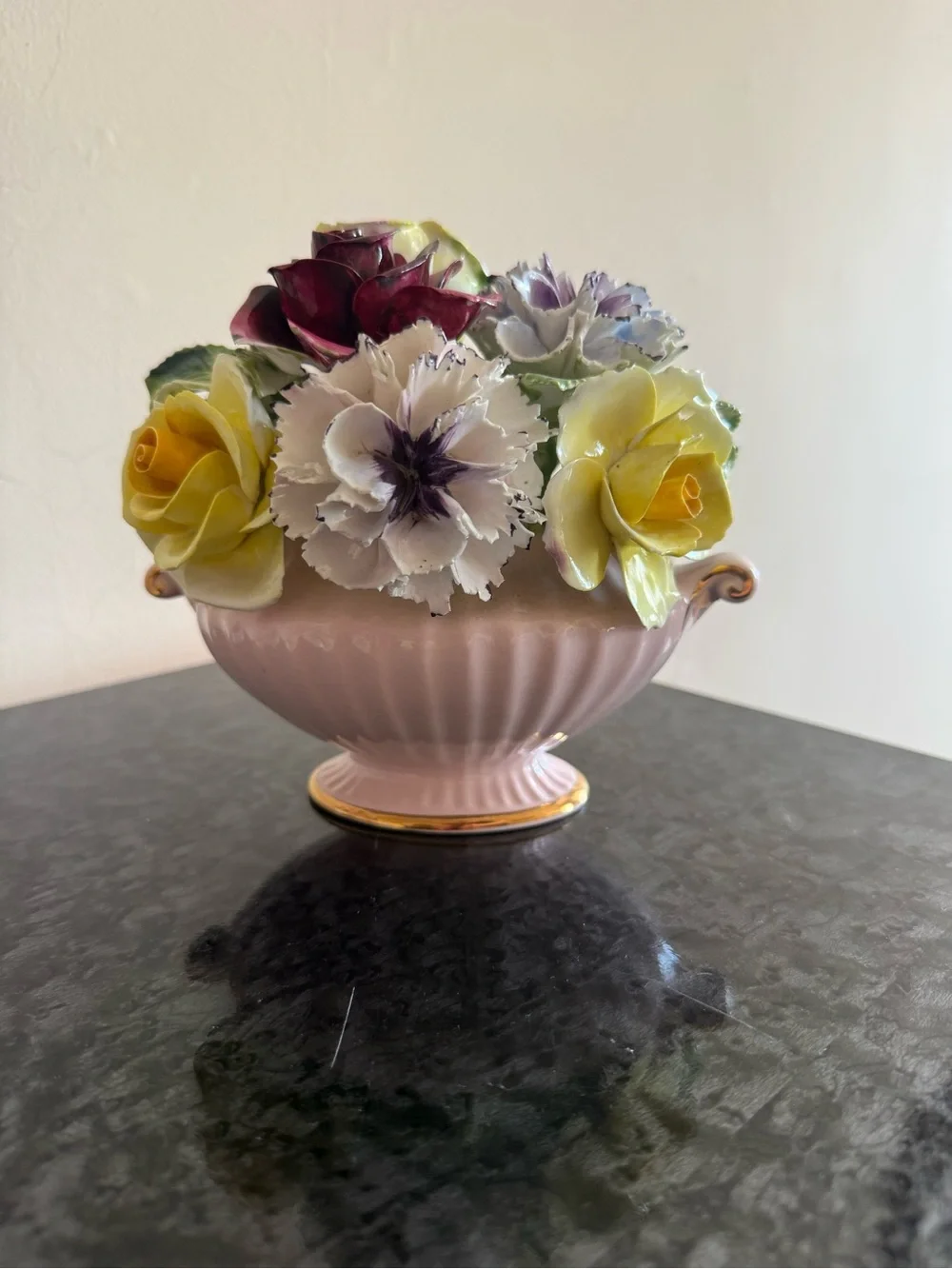 Vintage Radnor England Porcelain Pink Footed Floral Vase with Blossoms